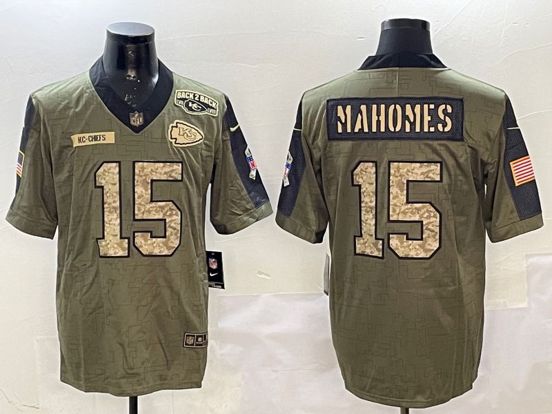 Men Kansas City Chiefs 15 Mahomes Green 2025 Nike Salute to Service Limited NFL Jersey style 12